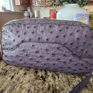 Prada Ostrich Leather Shoulder Bag Purple Plum East West Bag